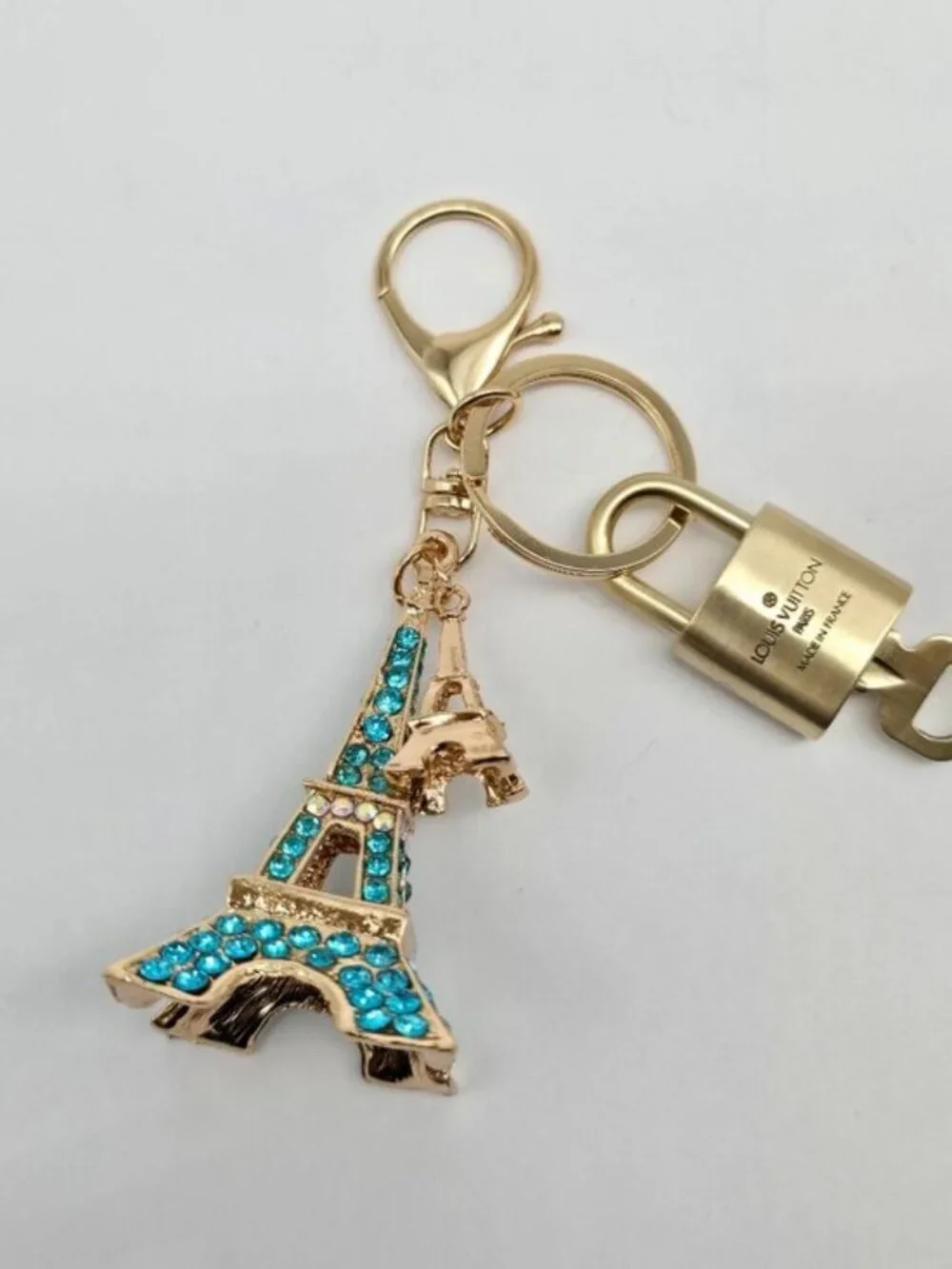 Authentic Louis Vuitton Gold Padlock 🔑 Unbranded Eiffel Tower Keychain Charm